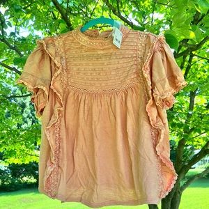 NWT $98 free people | La Femme | Cottagecore | Ruffle Cotton Blouse | Top